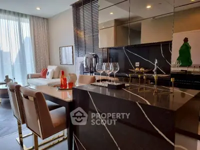 Luxurious modern living room with elegant dining area and stylish decor