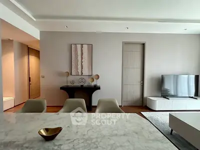 Modern living room with marble table and stylish decor