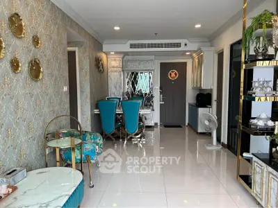 Luxurious living room with elegant decor and modern furniture in a stylish apartment.