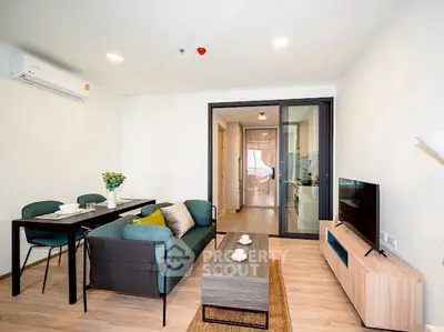 Modern living room with stylish furniture and open layout in a contemporary apartment.