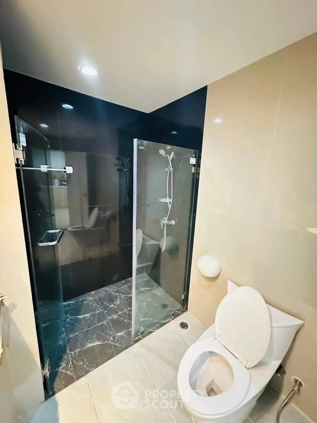 Modern bathroom with glass shower and sleek design