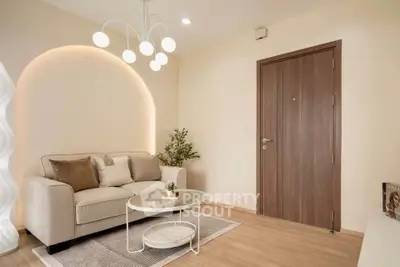 Modern living room with stylish lighting and cozy sofa