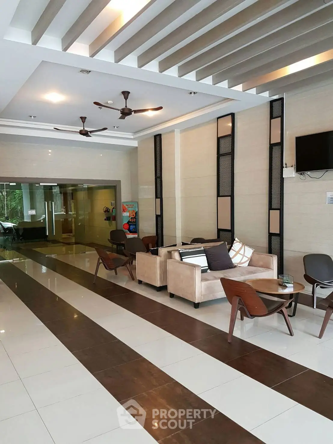 Modern building entrance with sleek design and stylish decor