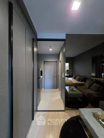 Modern apartment interior with sleek design and cozy living area