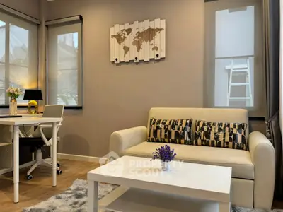 Modern living room with stylish decor and cozy seating area