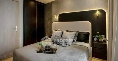 Luxurious modern bedroom with elegant lighting and stylish decor