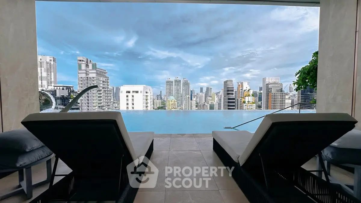 Luxurious rooftop infinity pool with stunning city skyline view