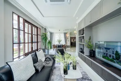 Luxurious modern living room with elegant decor and spacious layout