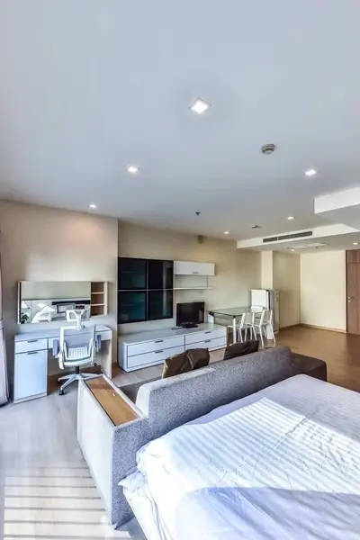Spacious modern living room with stylish furniture and ample natural light