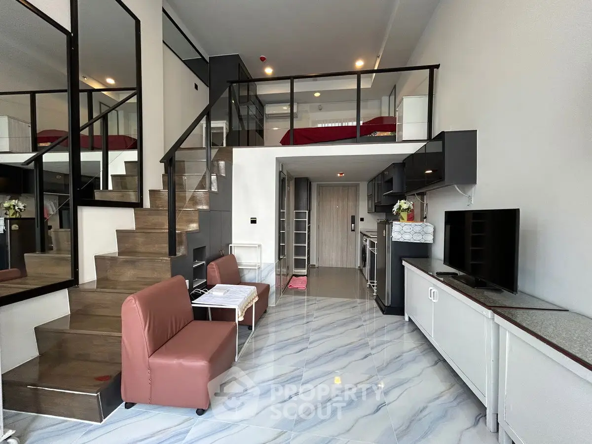 Modern loft apartment with stylish mezzanine and sleek interior design