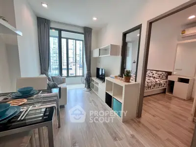 Modern living room with open layout and stylish decor in urban apartment