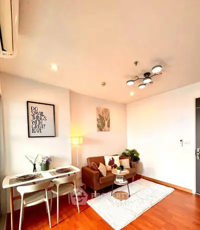 Chic living room with cozy dining area and stylish decor in modern apartment