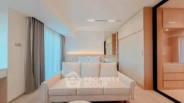 Luxurious modern living room with elegant sofa and natural light