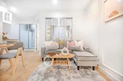 Chic modern living room with cozy seating and stylish decor