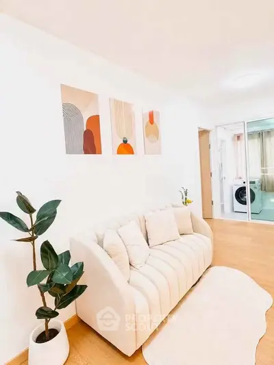 Stylish living room with modern decor and cozy sofa in bright apartment