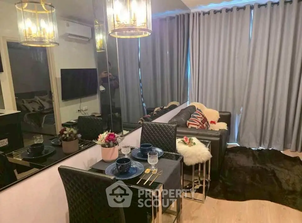 Stylish modern living room with elegant dining area and cozy decor