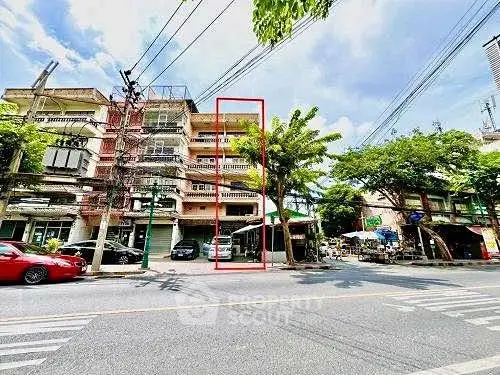 Street view of urban building with potential for real estate investment