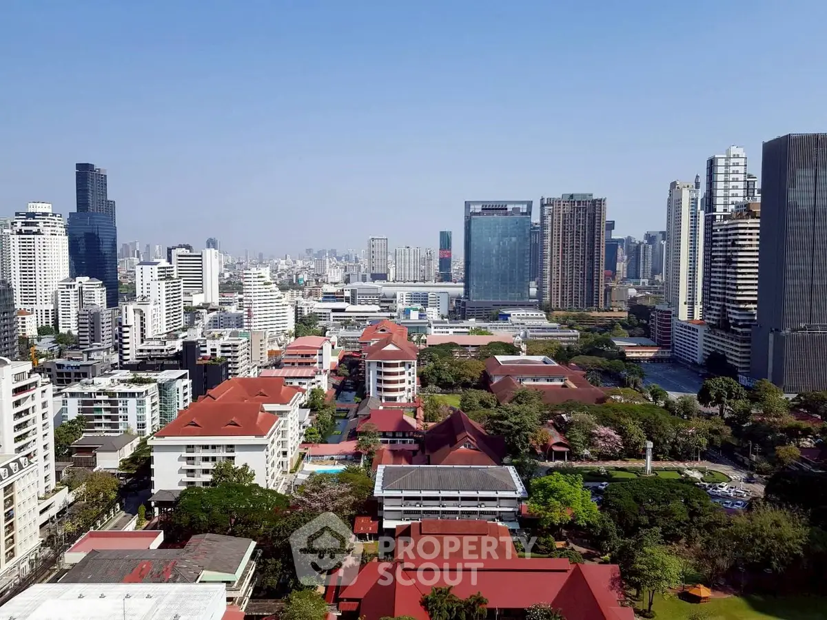 Stunning cityscape view showcasing modern skyscrapers and lush greenery, perfect for urban living enthusiasts.