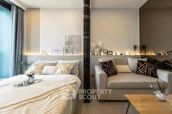 Modern studio apartment with stylish decor and cozy living area