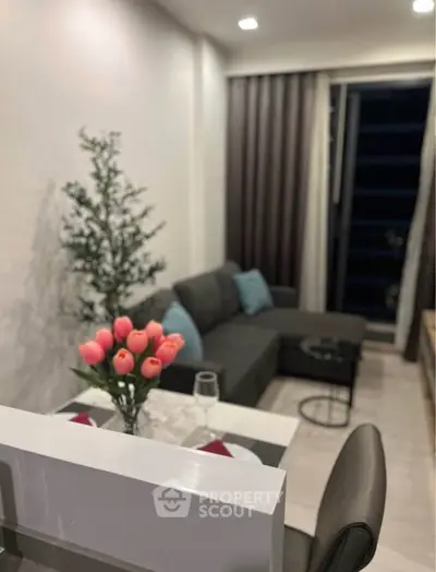 Modern living room with cozy sofa and elegant decor