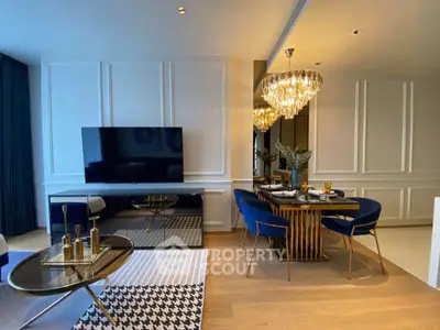 Luxurious living room with elegant dining area and modern decor