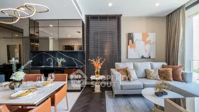 Luxurious modern living room with open kitchen and stylish decor