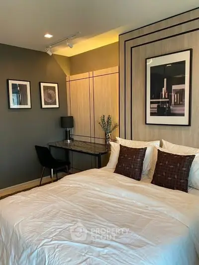 Modern bedroom with stylish decor and cozy ambiance