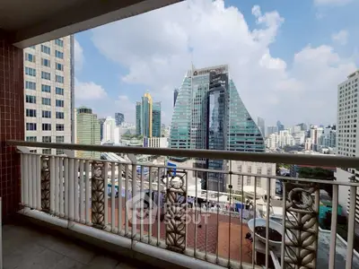 Stunning city view from a high-rise balcony with modern architecture.