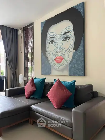 Stylish living room with modern art and cozy sectional sofa