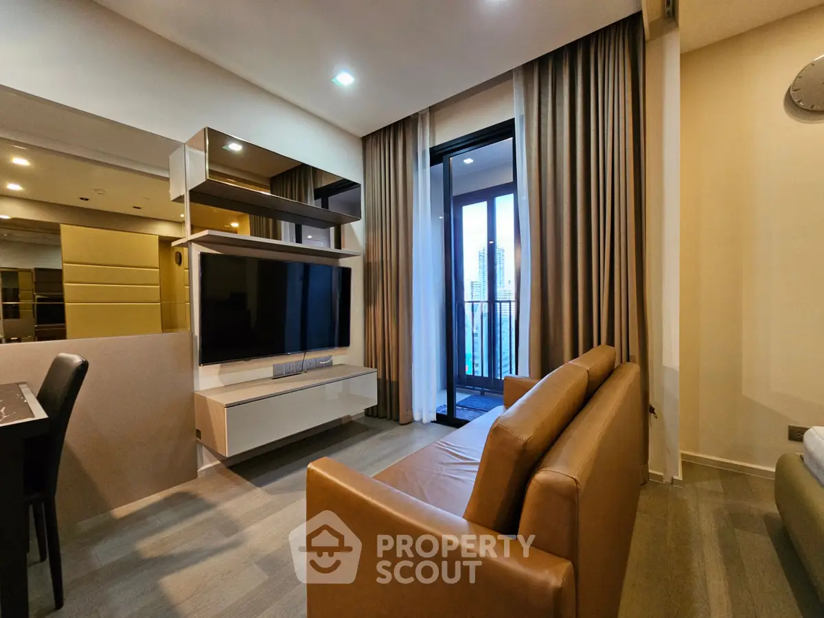 Modern living room with balcony view in a stylish apartment