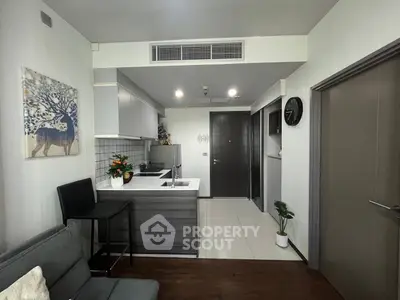 Modern apartment interior with open kitchen and stylish decor