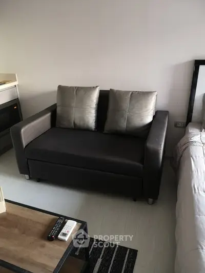 Cozy living room with modern sofa and stylish decor