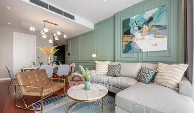 Luxurious living room with modern decor and stylish furniture