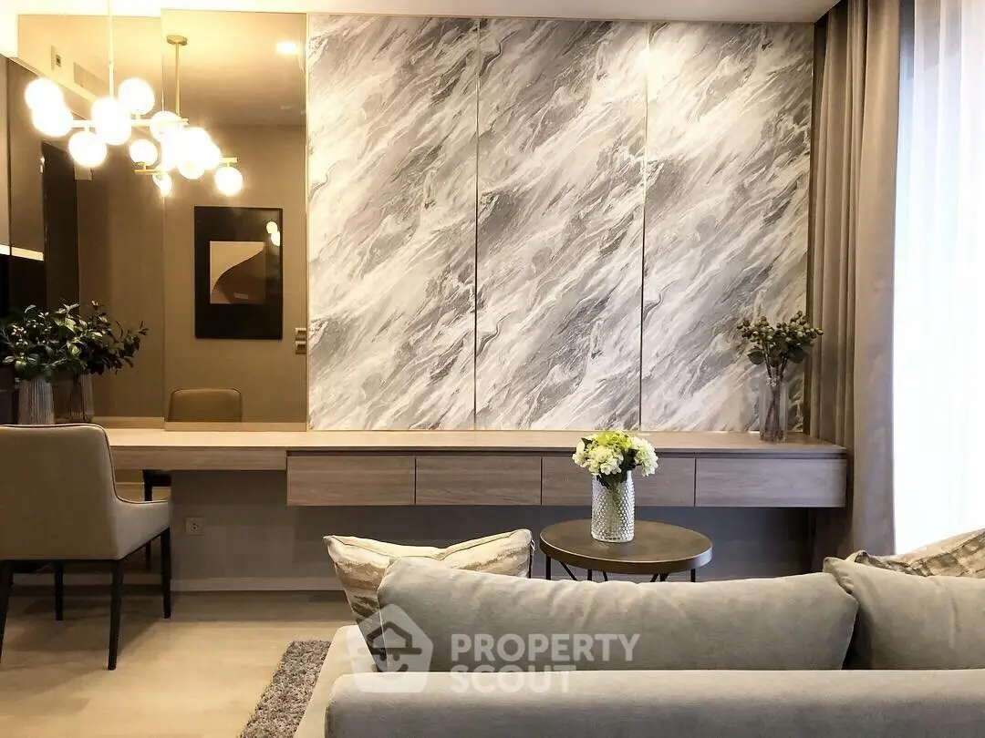 Elegant living room with modern decor and stylish lighting