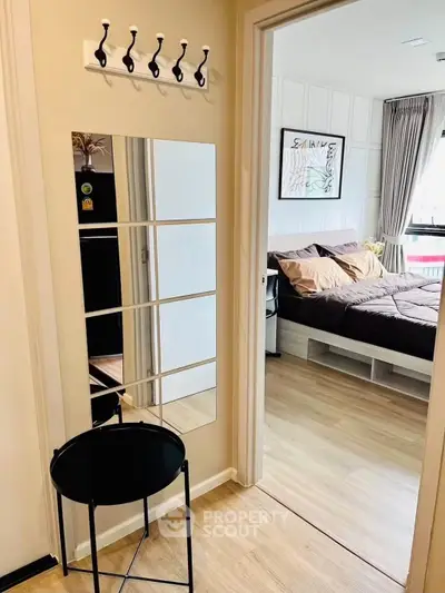 Stylish bedroom entrance with modern decor and cozy ambiance