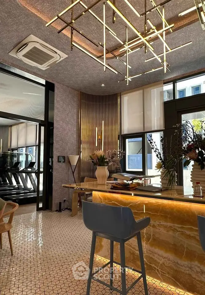 Luxurious modern lobby with elegant lighting and stylish decor