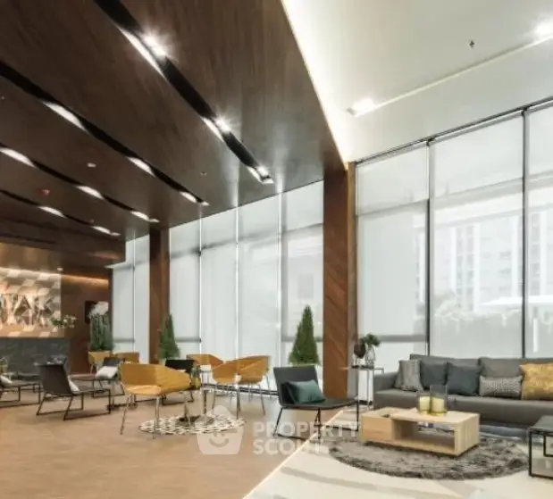 Luxurious modern living room with high ceilings and stylish decor