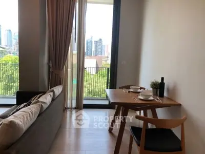 Modern living room with balcony view in urban apartment