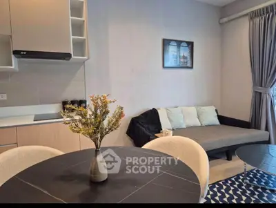 Modern living room with stylish decor and cozy seating area