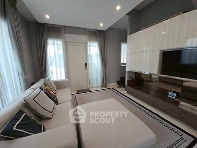 Modern living room with stylish furniture and natural light