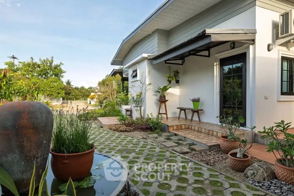 Charming suburban home with lush garden and inviting entrance