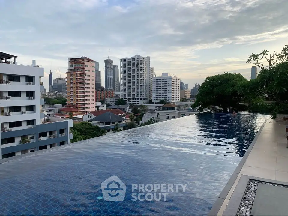 Stunning rooftop infinity pool with breathtaking city skyline views, perfect for luxury urban living.