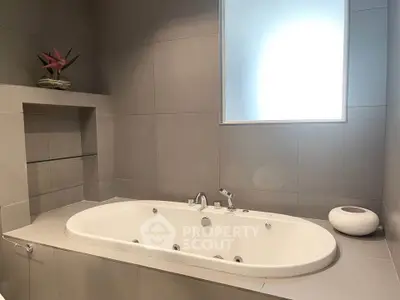 Luxurious bathroom with modern bathtub and elegant decor
