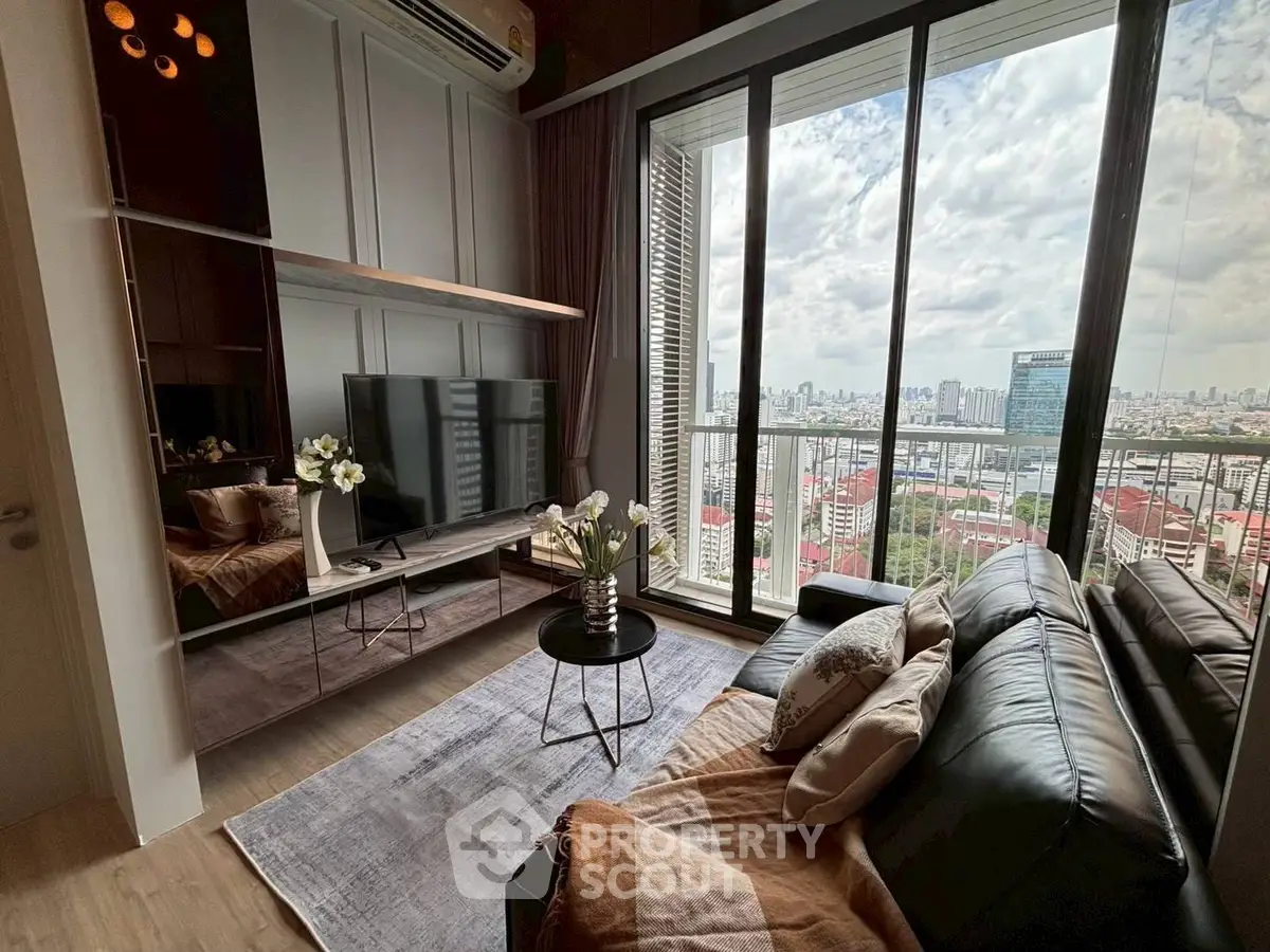 Stylish living room with panoramic city view and modern decor