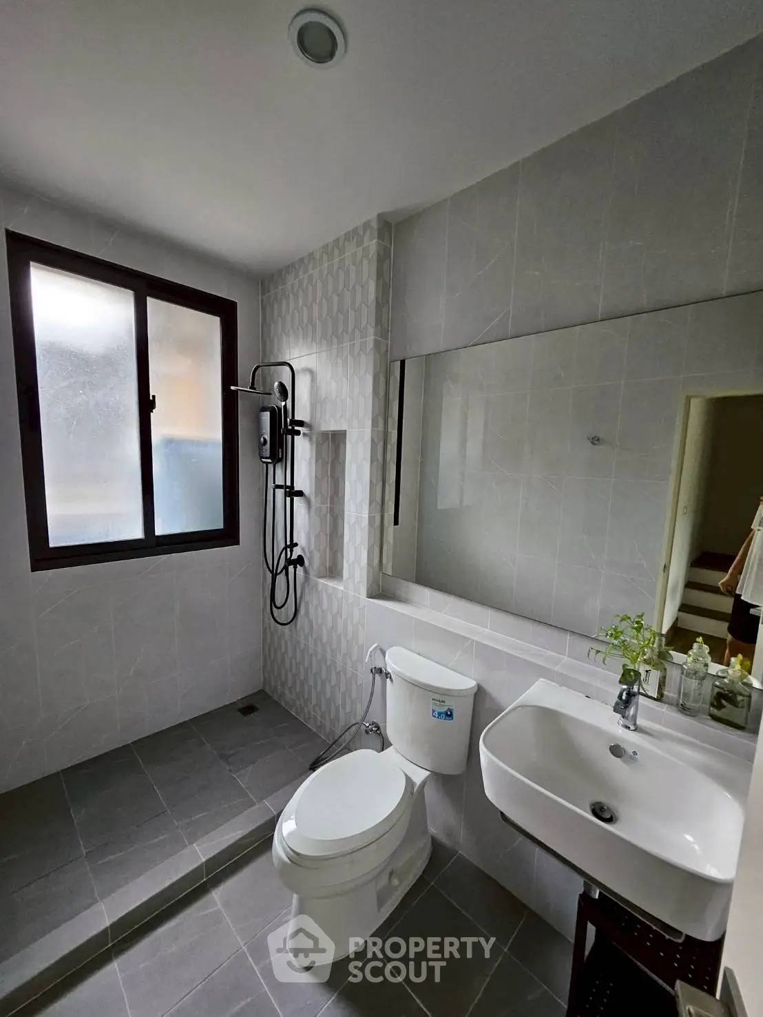 Modern bathroom with sleek design and natural light
