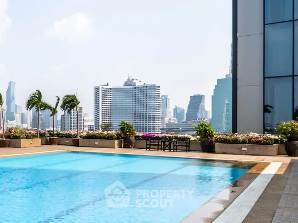 Luxurious rooftop pool with stunning city skyline views.