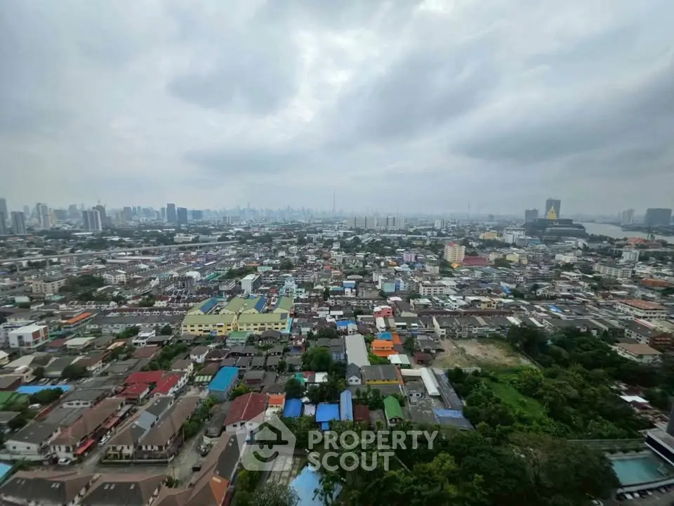 Stunning panoramic cityscape view from high-rise building showcasing urban landscape and skyline.