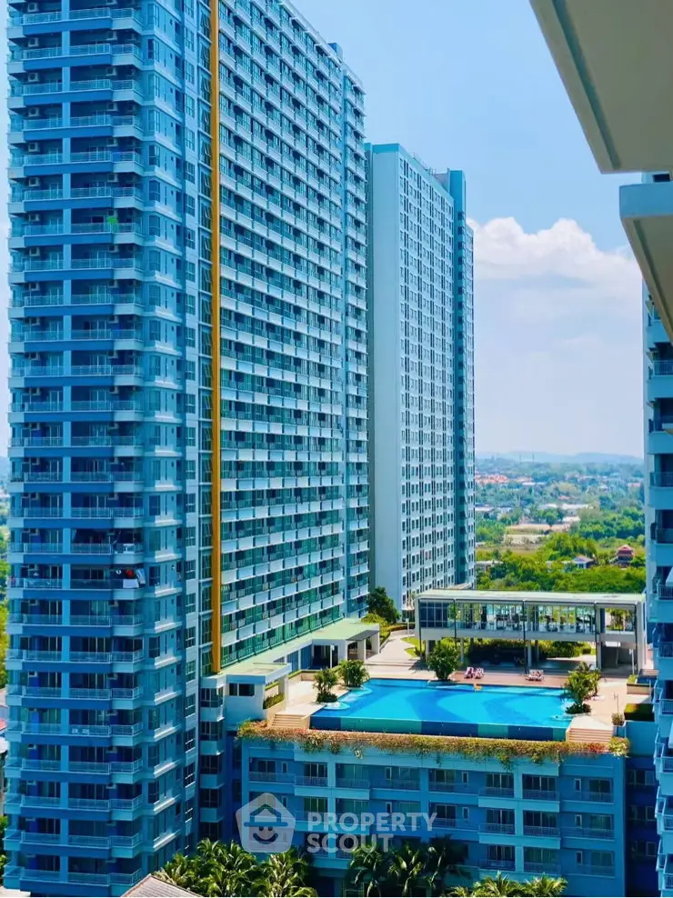 Stunning high-rise residential complex with pool and scenic views