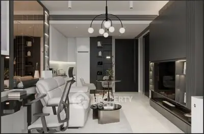 Modern living room with sleek furniture and stylish lighting