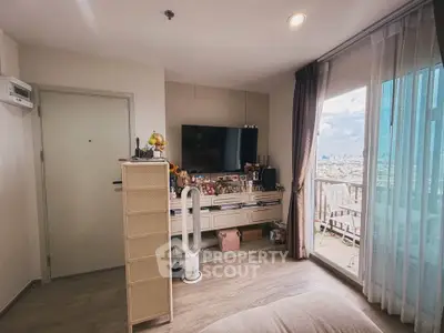 Cozy living room with balcony view in modern apartment